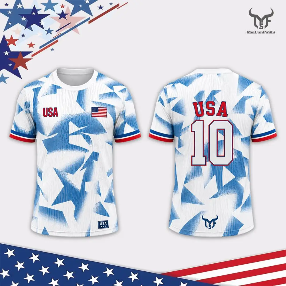 

American Flag Print Football T-shirt Outdoor Sports Training Breathable Jersey Geometric Pattern Men Women Street Casual Tops