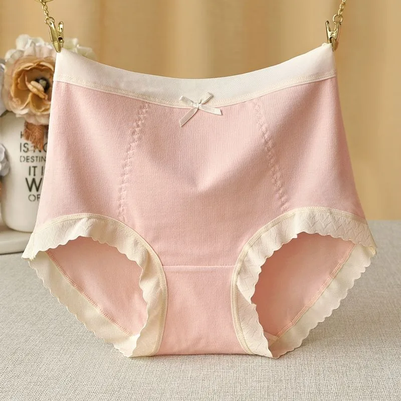 Ladies High Waist Underwear Women Pure Color Seamless Panties Sexy Large Size Cotton Bow Knot Briefs Wrapped Hip Triangle Pants