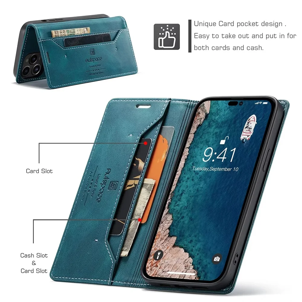 Leather Cases for iPhone 14 13 12 11 Pro Max Mini XR XS Max 8 7 6s Plus SE 2022 2020 Wallet Folio Flip Cover Rfid Blocking