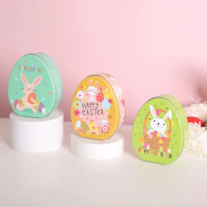 

‌Easter Party Gift Box-Tinplate Candy Container with Rabbit&Egg Design,Holiday Treat Storage, Unique Stocking Stuffers for Kids