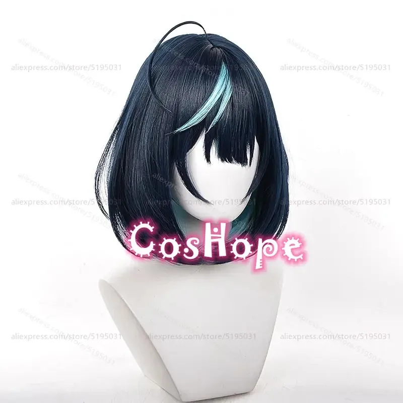 ساجيري Esu 35 سم شعر مستعار قصير أزرق داكن أنيمي كوسبلاي شعر صناعي مقاوم للحرارة للهالوين