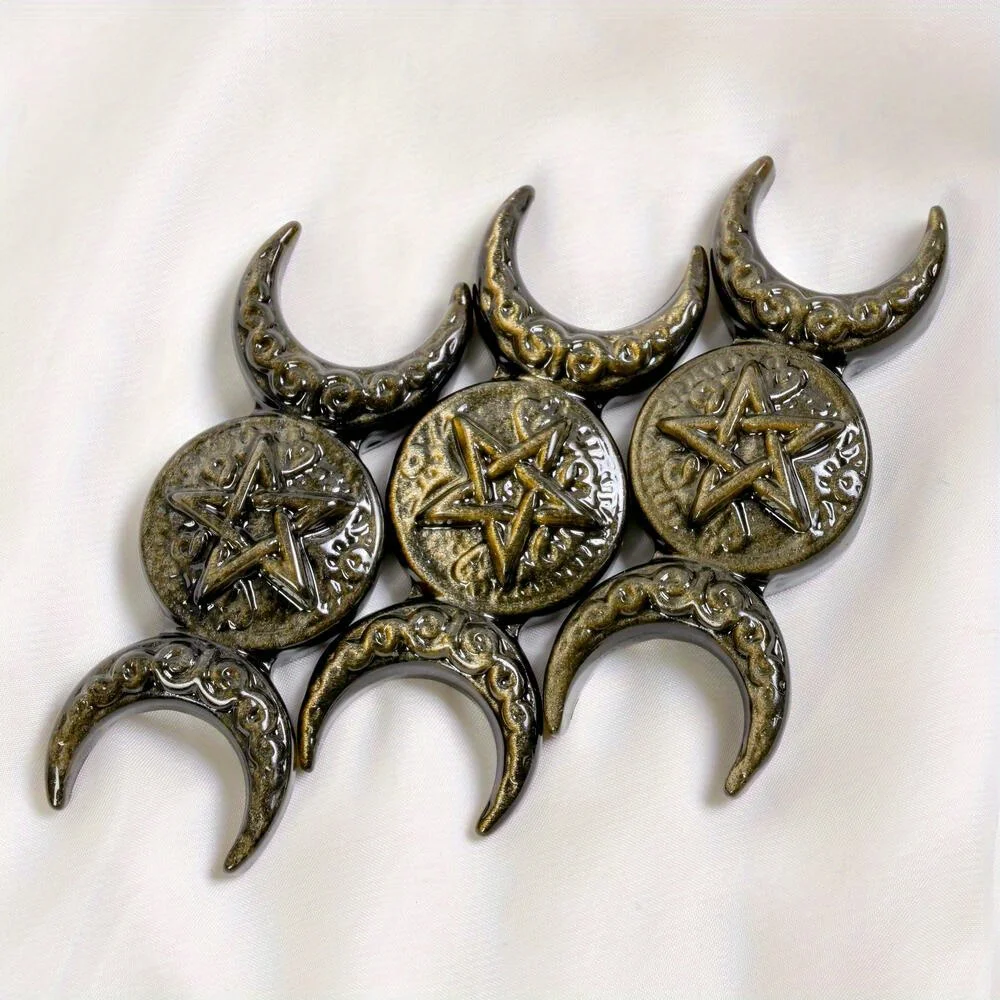 1Pc Natural Silver Obsidian, Golden Obsidian Three-Phase MMoon, Suitable for Collection, Home Decor, Bedroom Decoration - Image 5