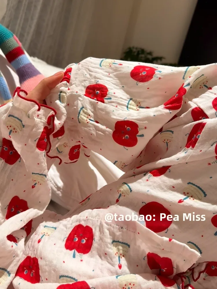 Soft Sweet Floral Print Sleepwear Long Sleeve Doll Collar Women's Spring Autumn Outwear Home Clothes Two-Piece Set 3