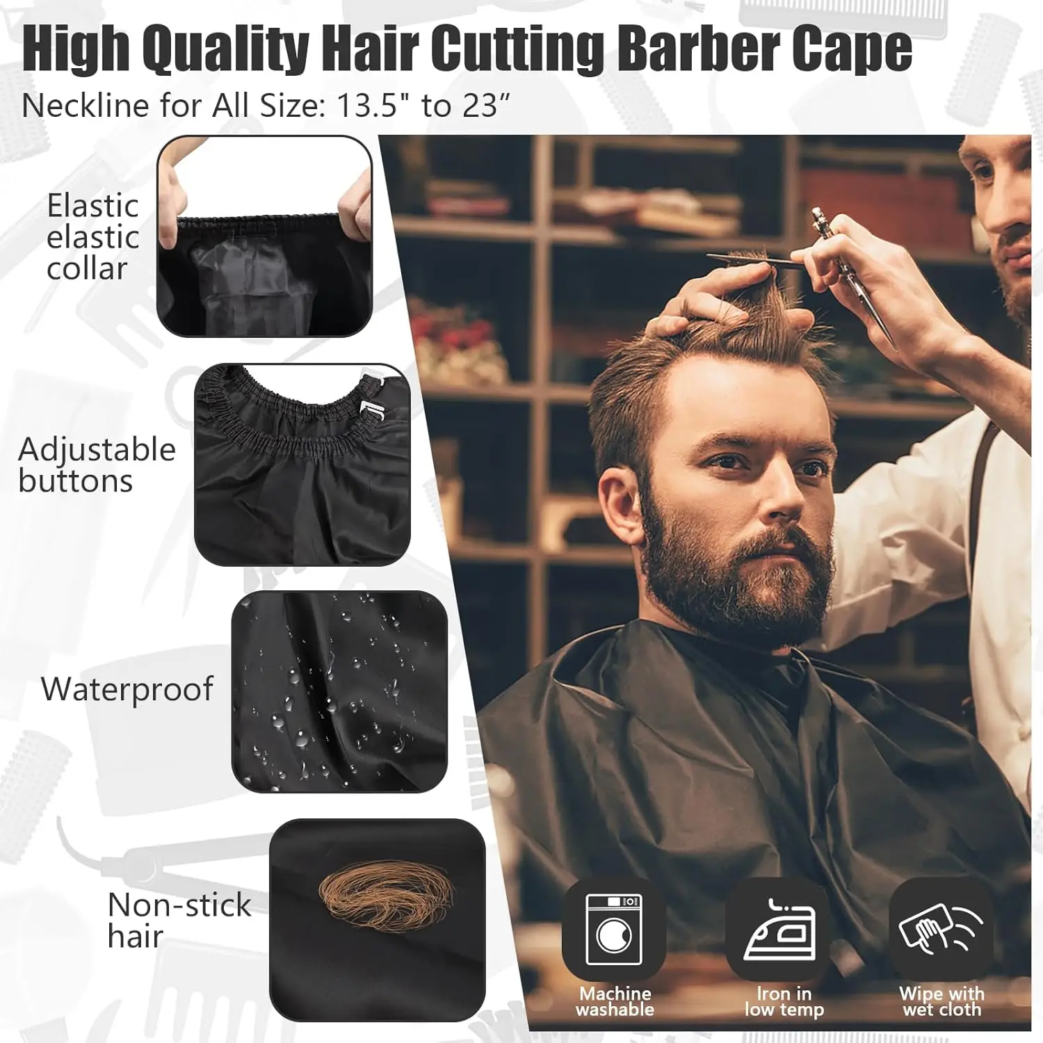 Friseurumhang-Set mit verstellbarer Schnalle, Nackenstaubbürste und Kamm, Werkzeug für Friseursalon und Haarschnitt zu Hause – Detail 4