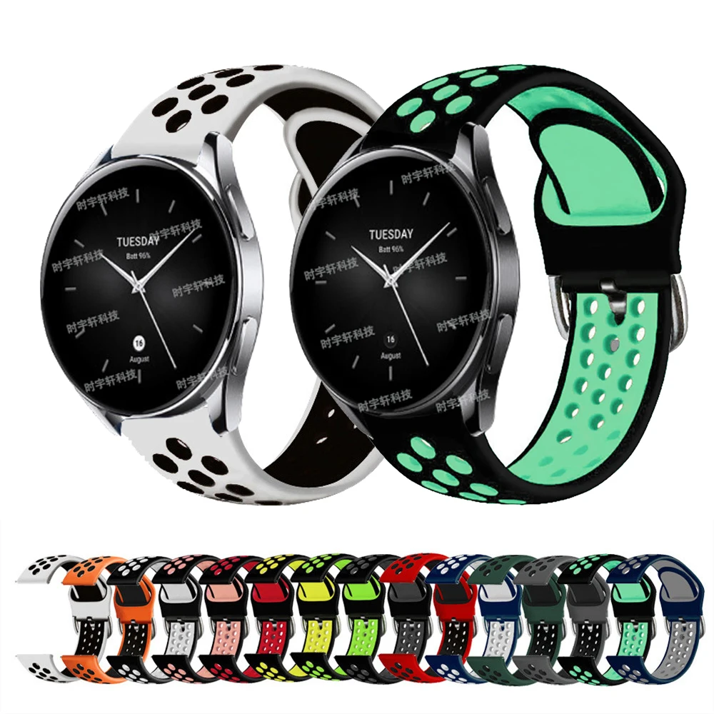 Xiaomi için 22mm spor bant izle S2 42mm 46mm/S1 Pro/aktif/renk 2 silikon çift renk bilezik Realme izle S Pro kayış