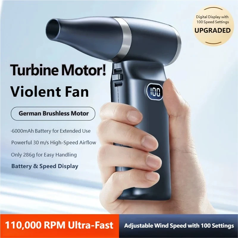 110000RPM Compressed Air Duster Cordless Electric Blower 100 Speed Adjustable Rechargeable Mini Jet Fan for PC Keyboard