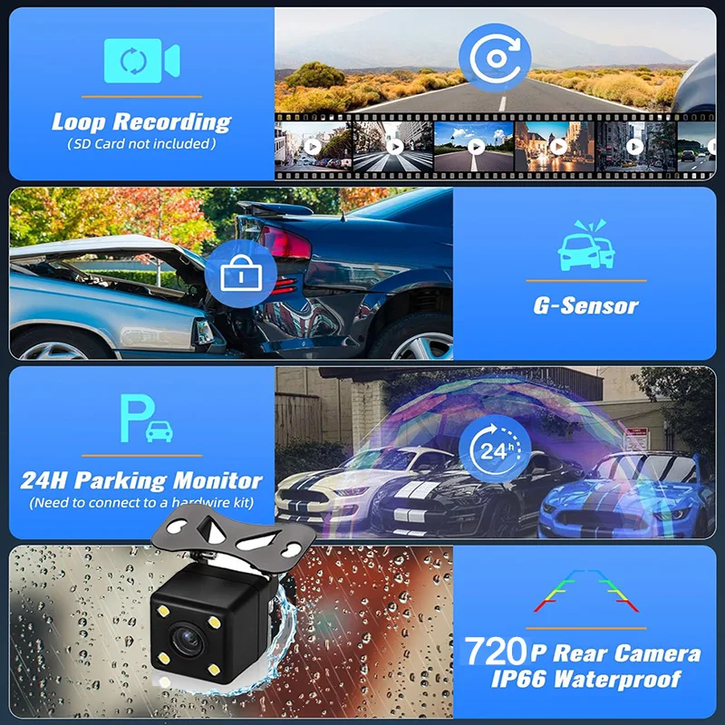 3-Channel Dash Cam for Cars HD 1080P WIFI Video Recorder Front and Rear View Camera for Vehicle Car DVR Dashcam Car Assecories