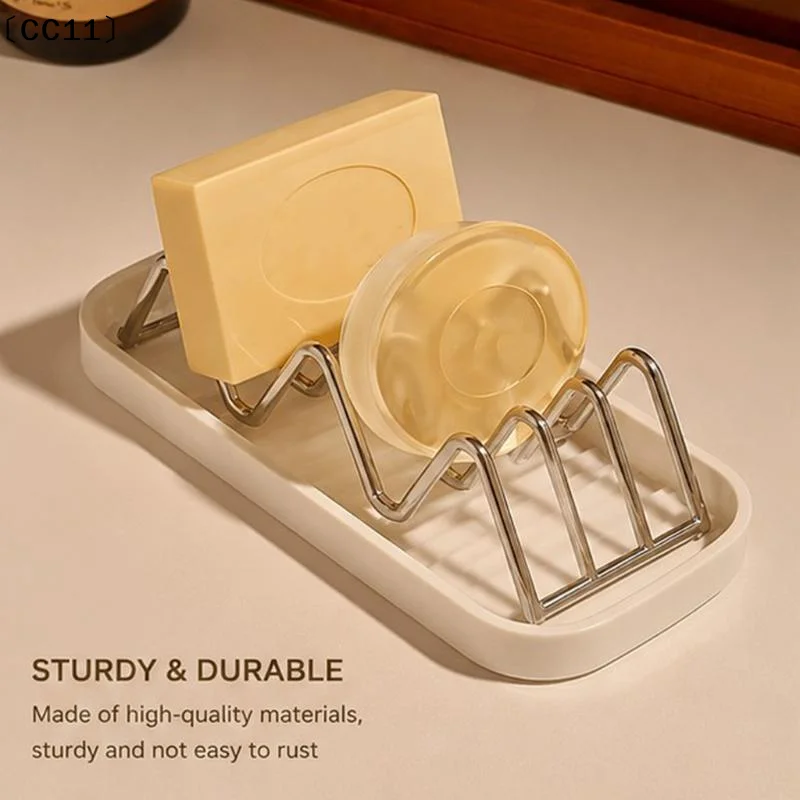 Self Draining Soap Holder With Rustproof Stainless Steel Rack Drain Tray Perfect For Bathroom Kitchen Countertop〔CC11〕