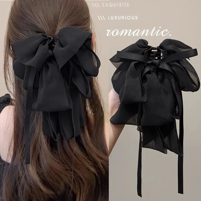 

French Style Hair Accessories Trendy Girls Soid Big Bowknot Hair Claws Lady Delicate Hairpins Headband Hair Clip New Headwear