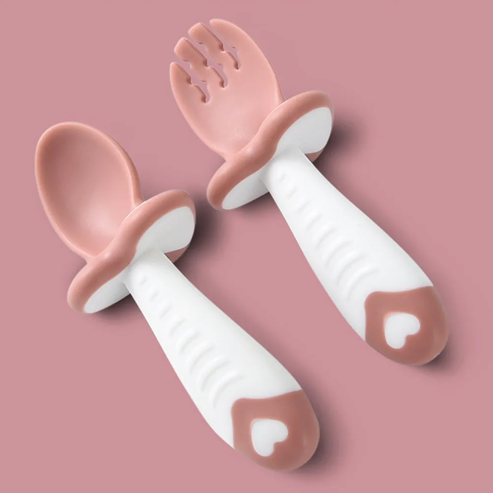

2Sets Baby Spoon and Fork Set Ergonomic Soft Silicone Flatware for -Feeding Training Dexterity Development Kid