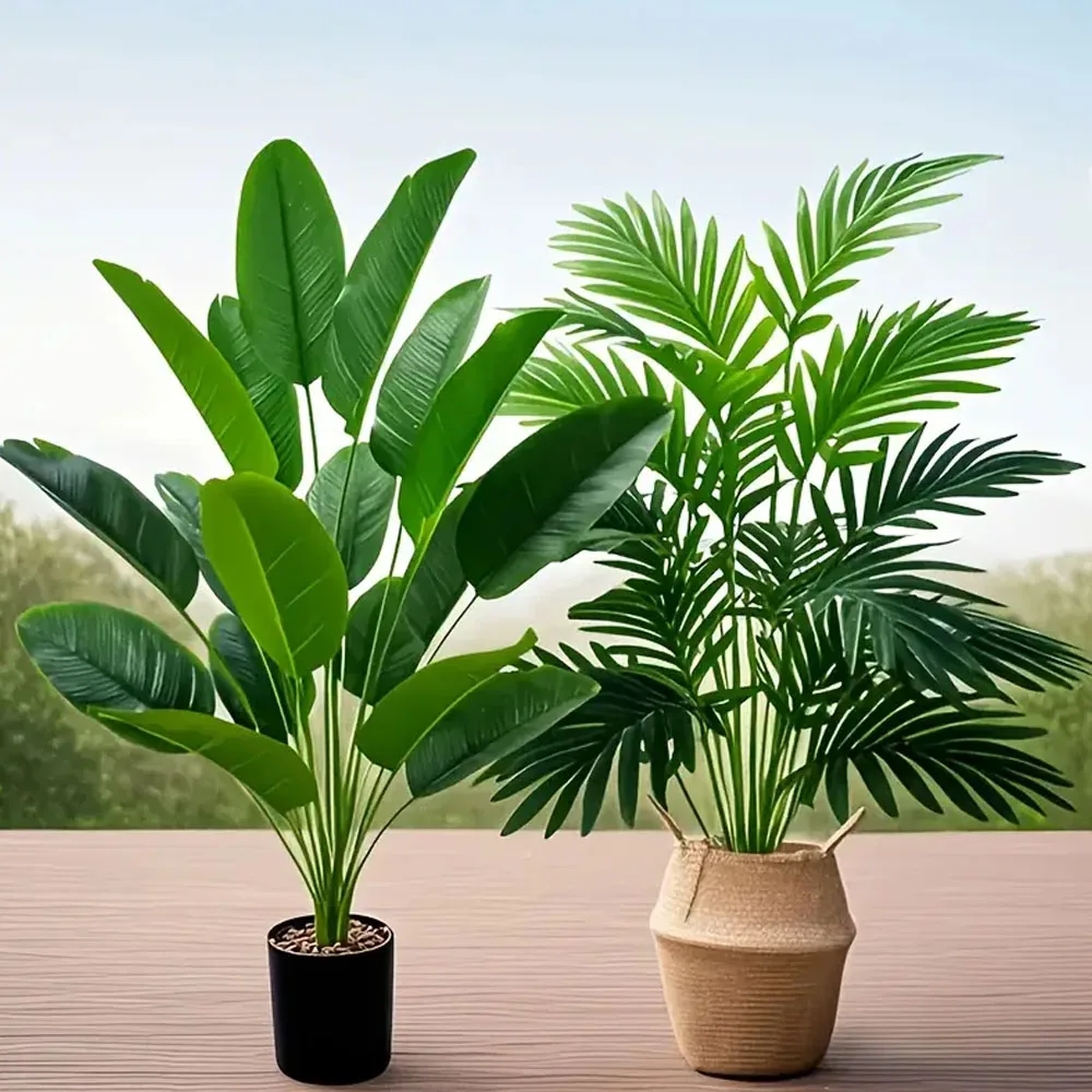 2 Stück 82 cm große Simulation künstlicher Palme und Bananenblätter Topfpflanzen für den Innenbereich, Grünpflanzen, Garten-Topfpflanze – Detail 2