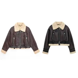 2024 autumn new women's fashion versatile fur one-piece double-sided fleece motorcycle jacket short jacket