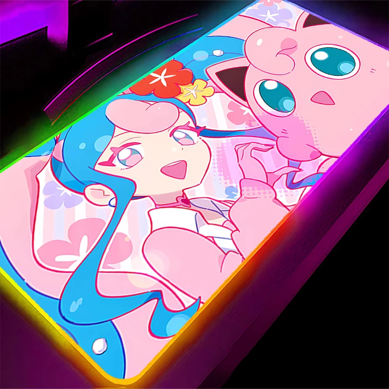 

Коврик для мыши из натурального каучука RGB с подсветкой для ПК, геймеров, с изображением Покемона Джигглипуфф, 90x40 см, светодиодный коврик для мыши, коврик для клавиатуры, настольный коврик, ковер