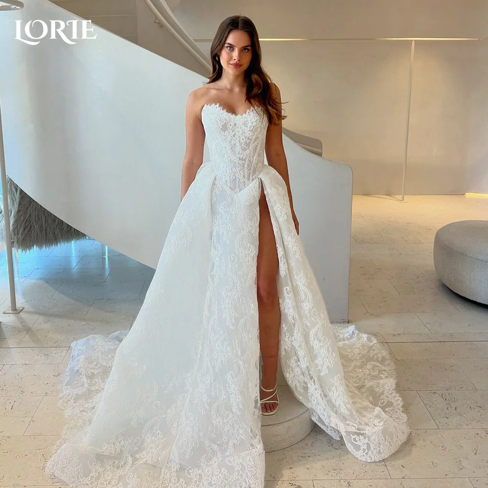 

LORIE Lace Wedding Dress Sweetheart Split A-line Bride Gown Long Sleeve Customized Appiques Corset Bride Dress vestidos de novia