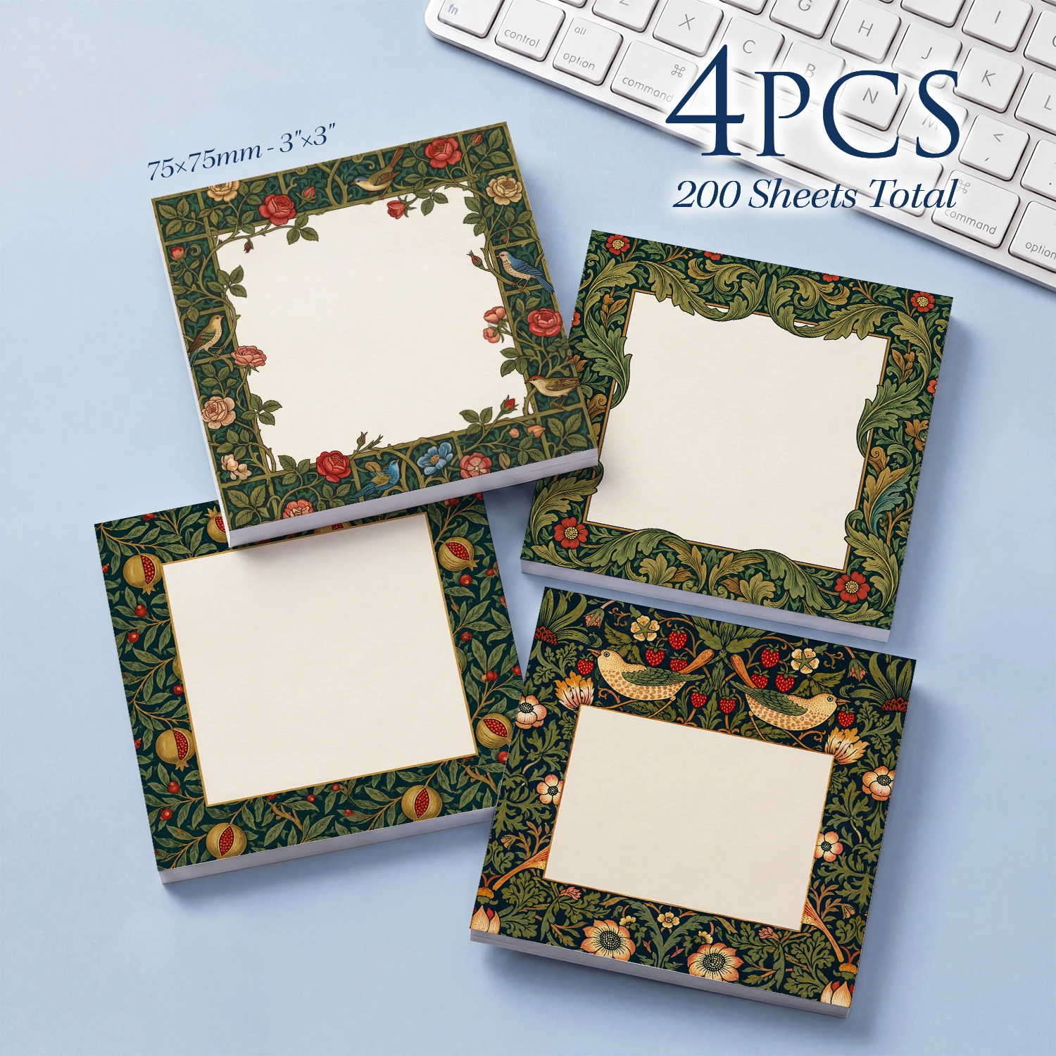 Total Stationery & Office Supply - 4pcs Vintage Floral Sticky Notes Set,