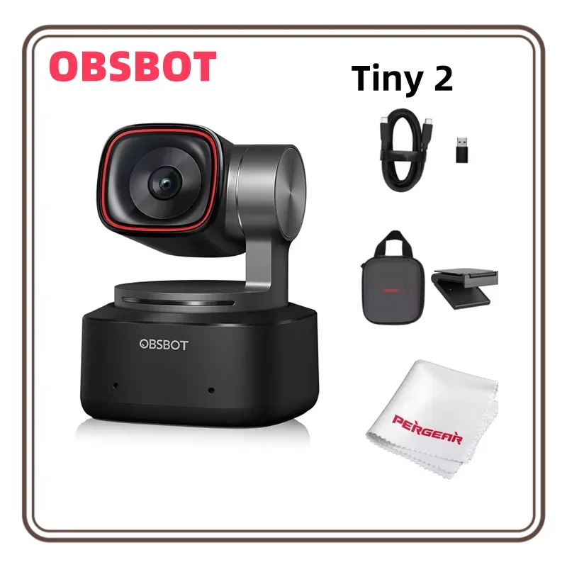 OBSBOT Tiny 2 Webcam 4K Voice Control PTZ AI Tracking Multi-Mode Auto Focus Web Camera with 1/1.5