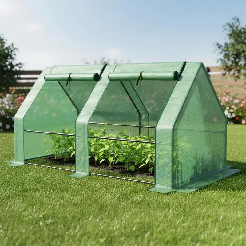 Mini-Gartentunnelgewächshaus 180L x 90L x 90H cm mit spitzem Dach aus hochdichtem PE-Stahl 140 g/m², UV-beständig, 2 Seitenfenster
