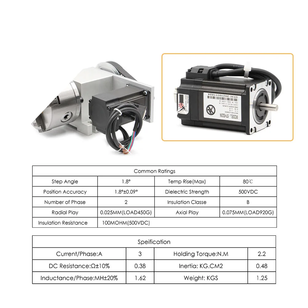 4th Axis Kit 3/4Jaw 100mm NEMA23 2.2Nm HBS57 Closed Loop Stepper Motor A axis Rotation Axis With Tailstock Changeable Head