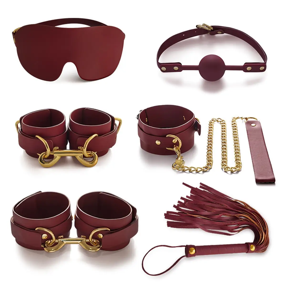 6Pcs PU Leather Sex Bondage Adult Kits Adjustable Handcuffs Ankle Bracelets Bed Restraints BDSM Sex Bondage Set for Couple Games