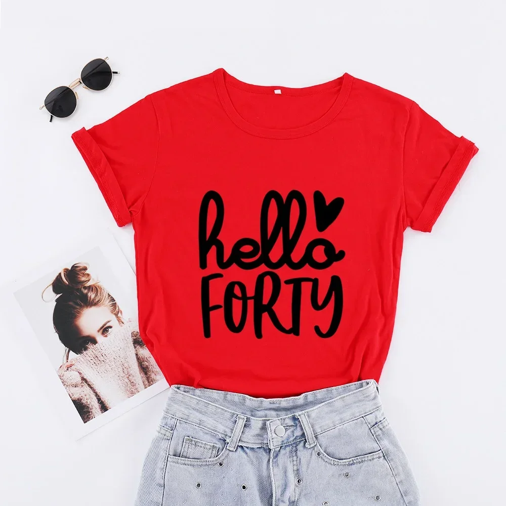 Women Fashion Graphic Lady Short Sleeve 41th Birthday Party Top Tee TOMD Hello Forty T-shirt Burn In 1980 Shirts