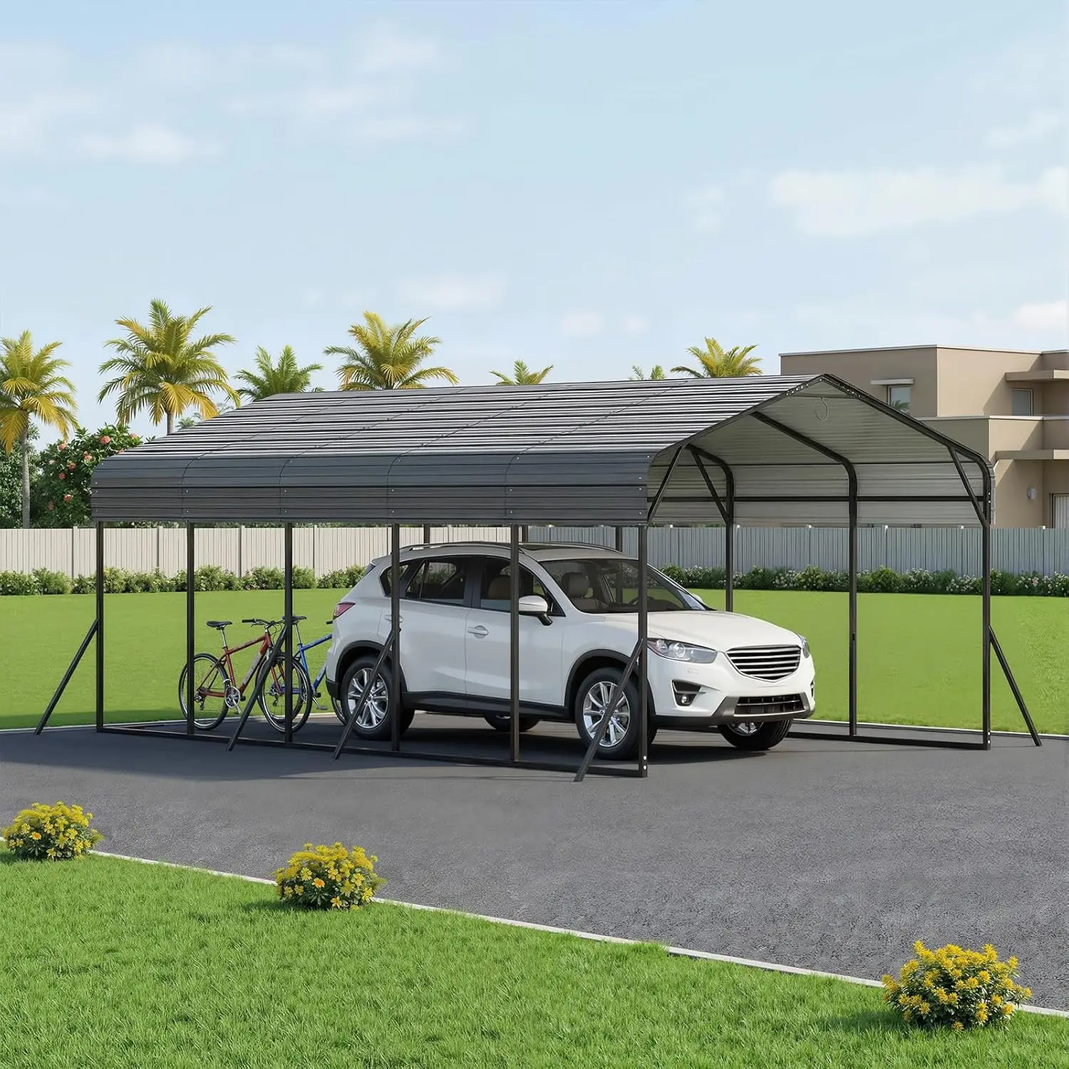 12x24FT Metal Carport, Heavy Duty Carport with Galvanized Steel Roof and Enhanced Base, Upgraded Large Outdoor Canopy,Custom