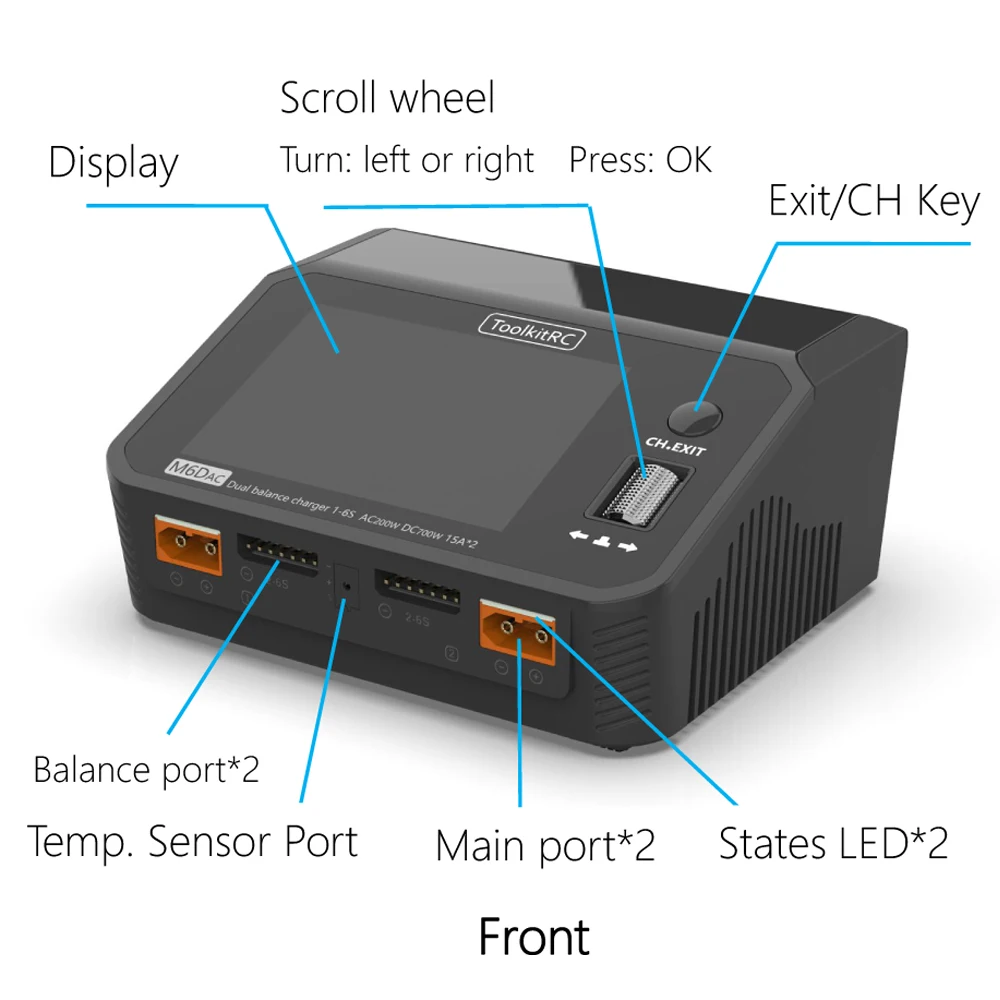 US ToolkitRC M6DAC Ausgewogene Ladegerät Lithium Batterie 1-6S Intelligente 2-Kanal AC/DC IPS Fernbedienung modell Auto Flugzeug FPV