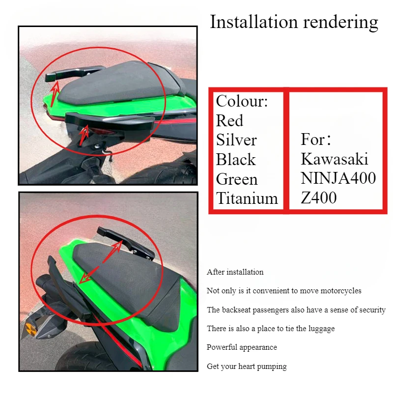 تعديل الدراجة النارية مع رف مسند الذراع الخلفي من سبائك الألومنيوم وجناح خلفي مناسب لـ Kawasaki Z400 NINJA400 Z 400 2018-2024