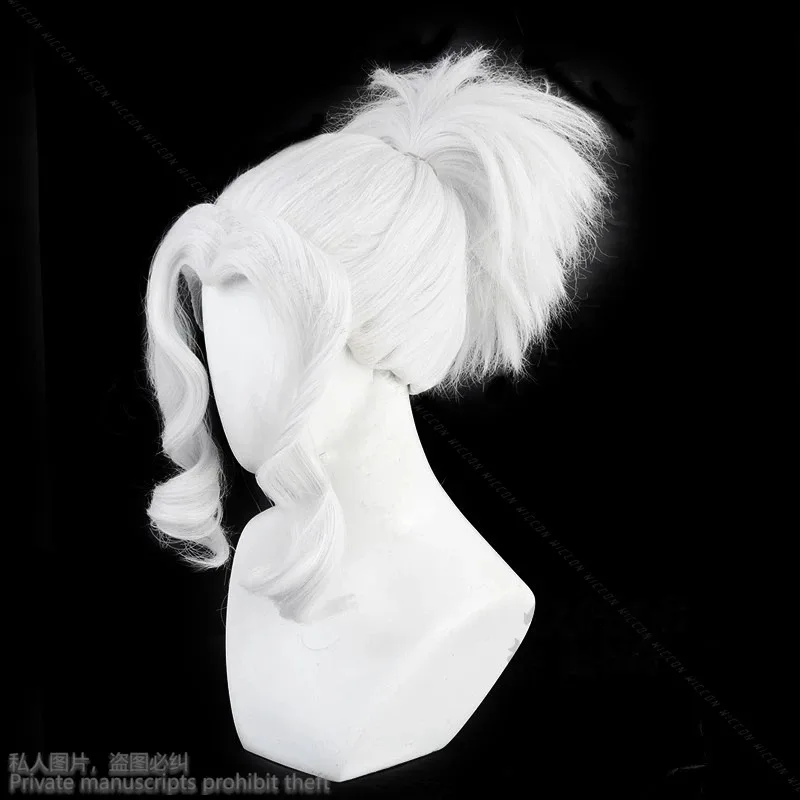 Аниме игра Helltaker The Awesome Judgement Косплей 45 см серебристо-белый хвостик парики волосы термостойкий синтетический парик
