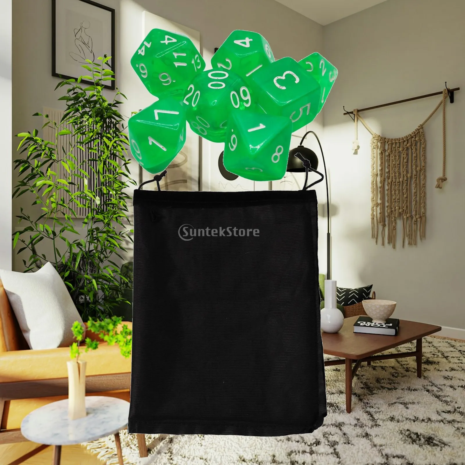 Polyhedral Dice Set with Storage Bag Acrylic D20 D12 D10 D8 D6 D4 for Dice Games Role Playing