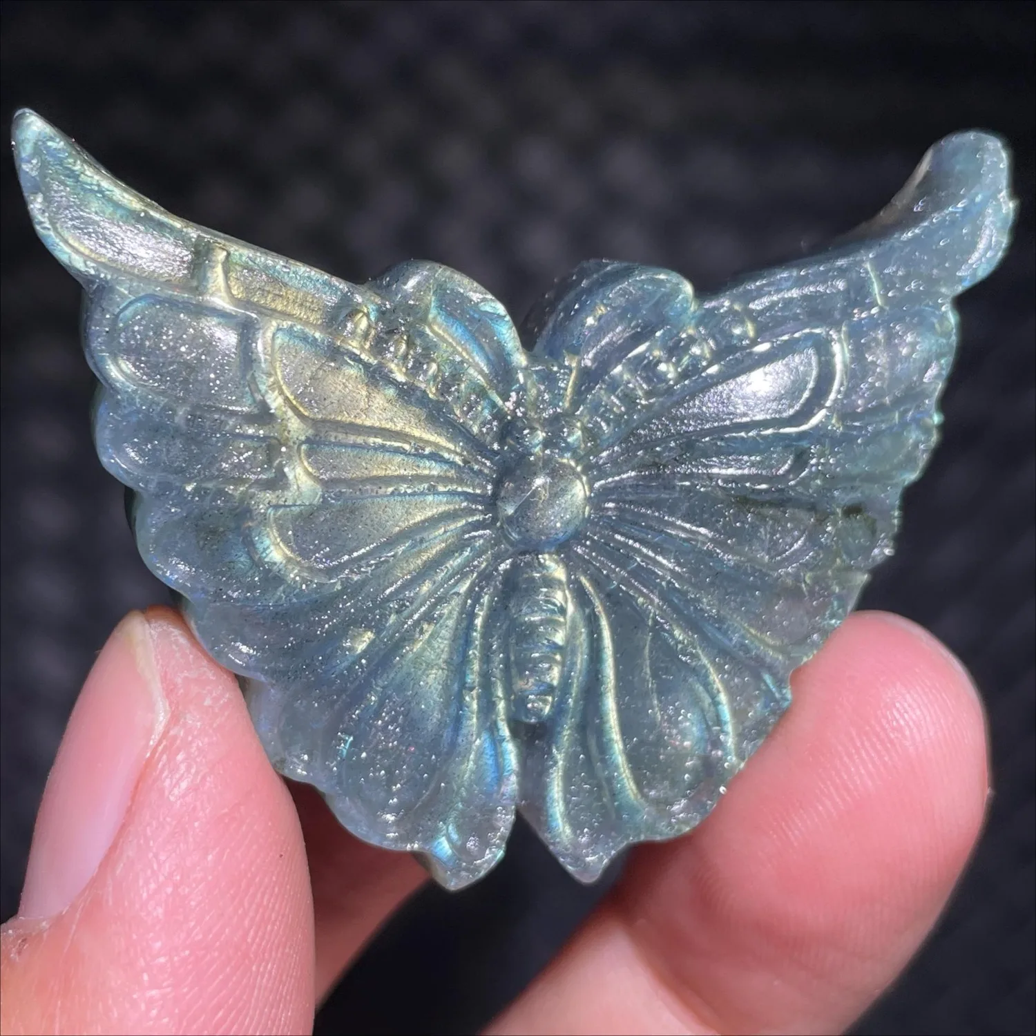 Natural Flash Labradorite Hand Carved Butterfly Figurine Polished Gemstone DIY Jewelry Accessory Home Decor Collectible Gift