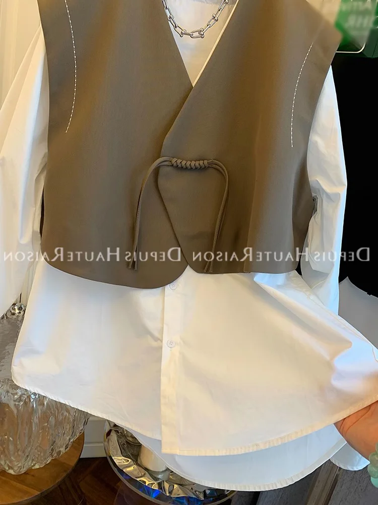 Blusas Mujer De Moda 2024 Verano Elegantes Spring New Chinese Style Buckle Suit Vest Top 2 Piece Set Blouse Women White Shirts