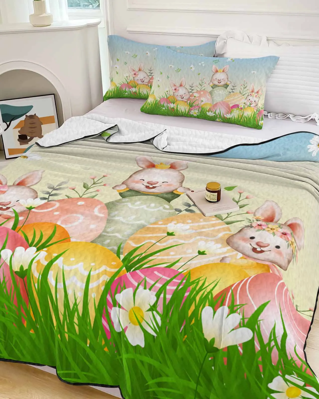 

Flower Rabbit Egg Grass Cartoon Easter Cooling Blankets Air Condition Comforter Lightweight Summer Quilt for Bed Soft Thin Quilt