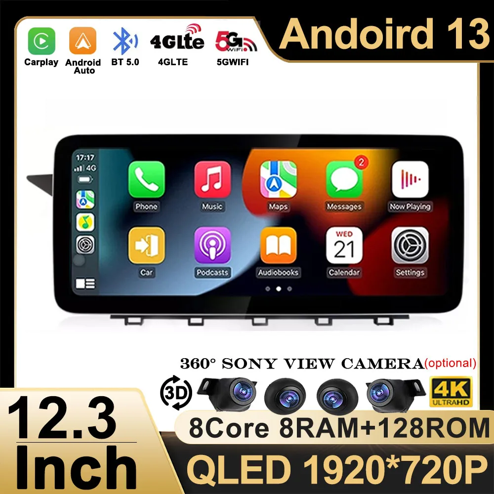 12.3‘’ Android 13 Carplay Auto For Mercedes Benz GLK X204 Navigation GPS Car Radio Stereo Video Player Multimedia QLED Screen BT