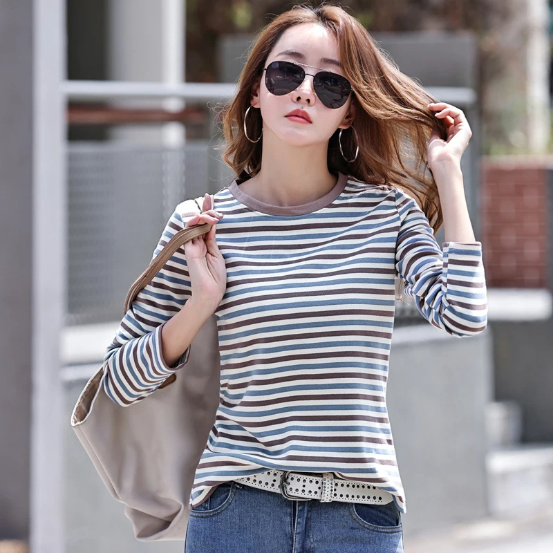 Striped T Shirt Long Sleeve Women Cotton Spring Casual Tops Korean Style Tshirts Woman Clothes Tee Shirt Femme Camisetas Mujer