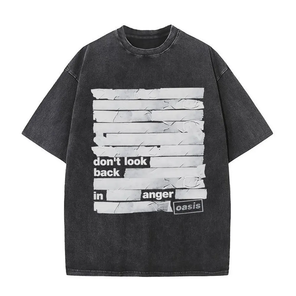 

Rock Band O-Oasis Live 25 Tour Don't Look Back in Anger T Shirt Men Women Vintage Washed Oversized Cotton Short Sleeve T-shirts