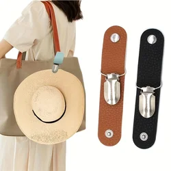 Clip de sombrero de cuero de viaje para mochila al aire libre, clip de almacenamiento de equipaje, clip de sombrero de paja multiusos de cuero PU, accesorios de sombrero