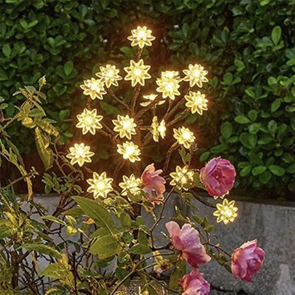 طبقة مزدوجة تصميم أضواء زهرة اللوتس الشمسية للماء تعمل بالطاقة الشمسية أضواء الشمسية الدافئة الأبيض IP55 ضوء الحديقة الأرضية #3