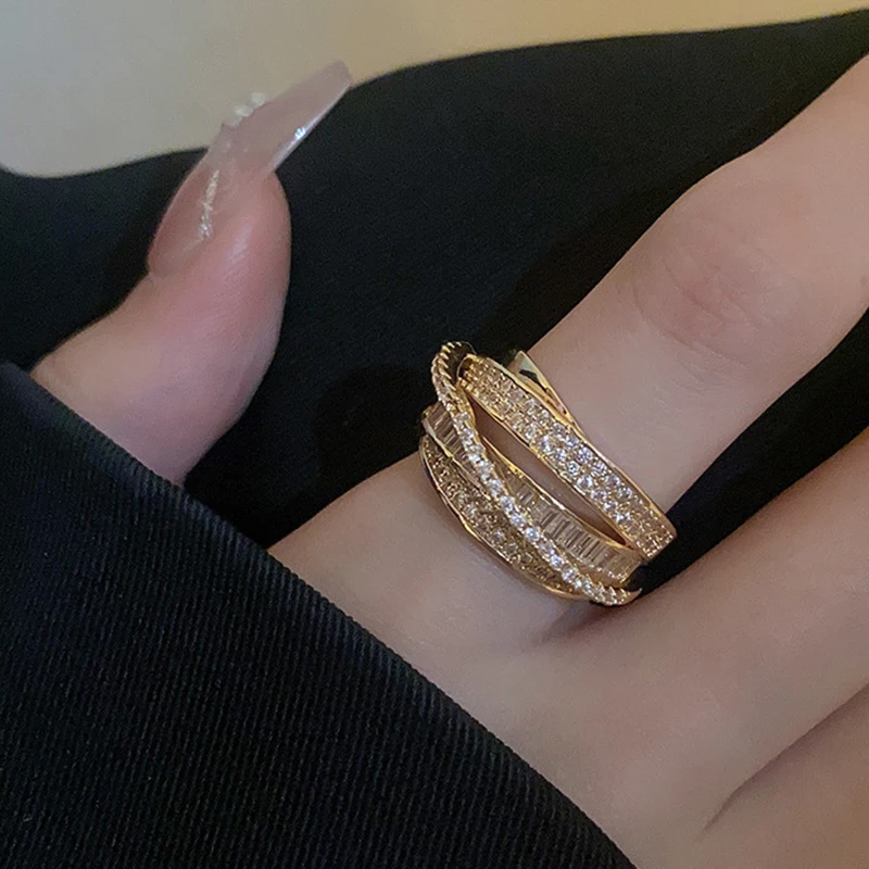 Zircon Multi-layer Ring For Women Party All-match Fashion Jewelry Vintage Opening Adjustable Finger Ring Shiny Combination Ring