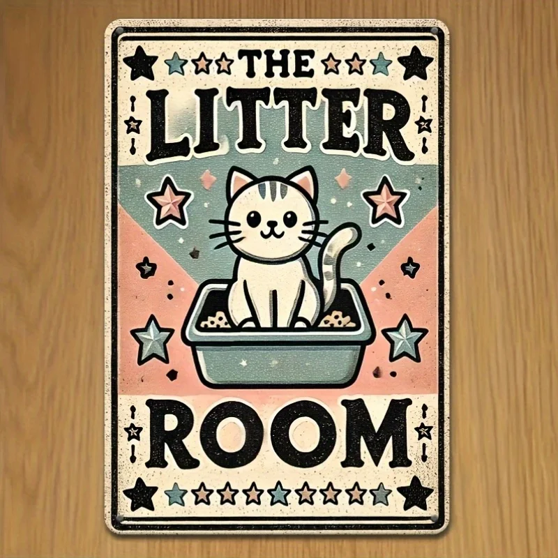 Retro Cat Litter Room Iron Metal Sign, , Vintage Style Wall Art for Home, Cafe, Bar, Restaurant, Laundry, Garage, Office, Bedro