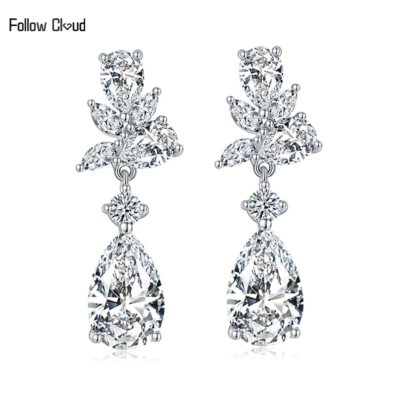 Follow Cloud 7*11mm 3.0ct Pear Cutting Full Moissanite Wedding Earrings for Women S925 Sterling Silver Drop Water Shape Stud Ear