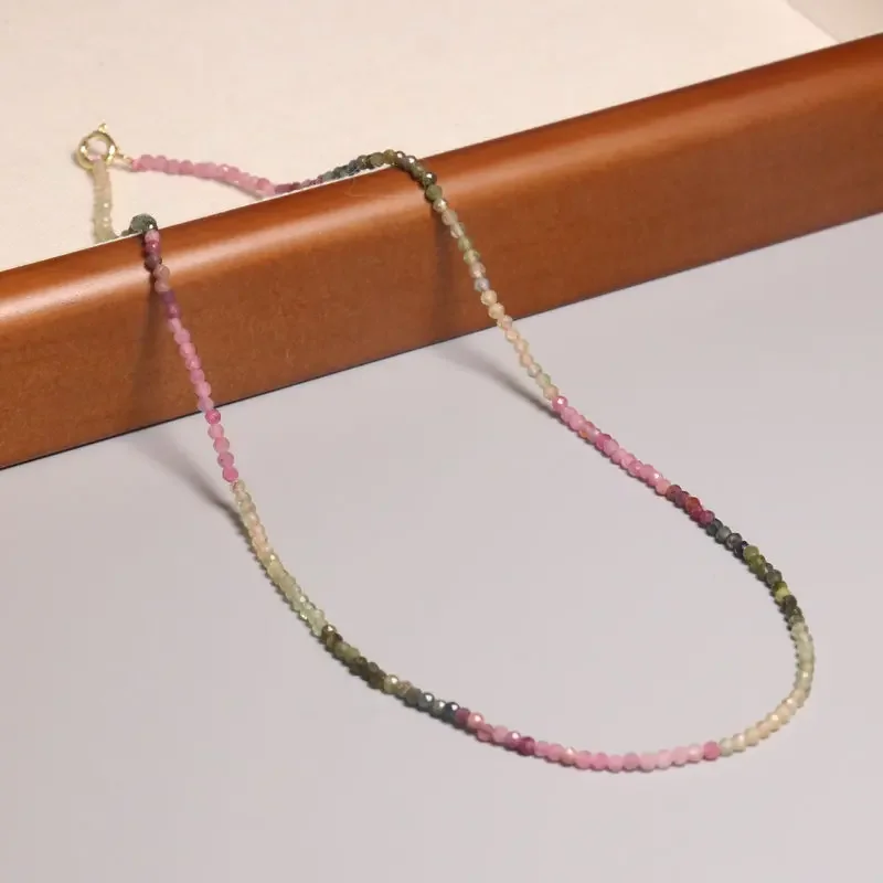​Handmade Rainbow Tourmaline Faceted Bead Choker,Positive Energy  and Vibrant Healing Stone Necklace with Secure Lobster Clasp​