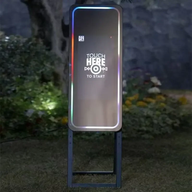 Large Thin Selfie Magic Mirror with 21.5 or 32 Inch Inch Touch Screen and LED Frame, Camera Printer Ready, Flight Case