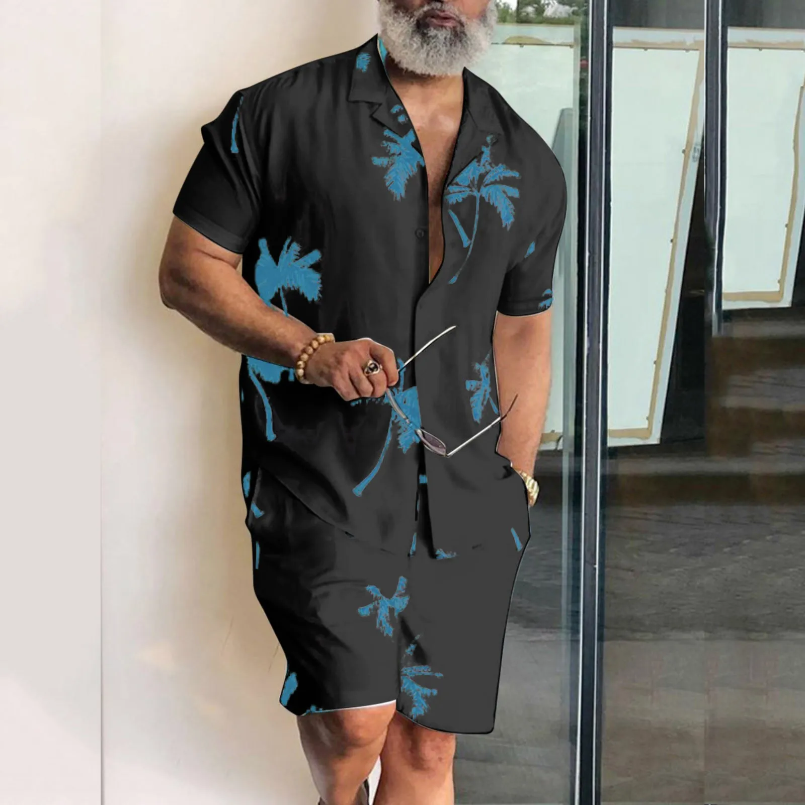 Summer Hawaiian Shirt And Shorts Set Beach Wear Clothes Men 2 Piece Vacation Outfit Button Up Shirts Button Up TShirts