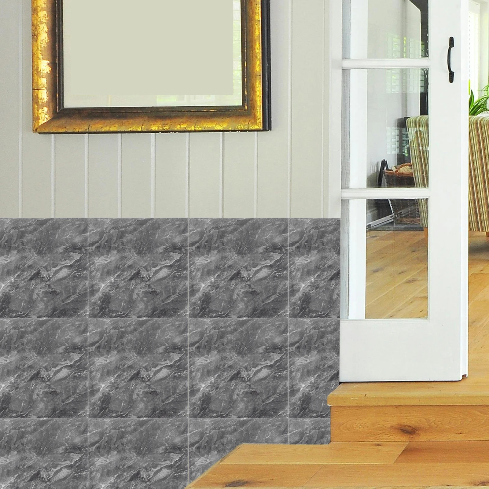 

10 Pcs Imitation Porcelain Tiles Easy Peel and Stick Marble Kitchen Wall Bathroom Film