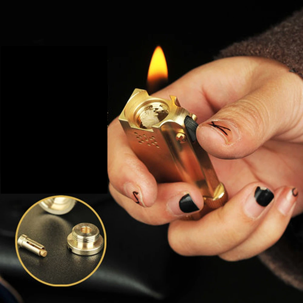 Handmade Vintage Kerosene Brass Gasoline Lighter Classic Replica Diy Cigarette Oil Lighters 60mm*27mm*15mm  120g