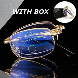 Classic Progressive Reading Glasses Men Women Bifocal 4 In 1 Folding Eyewear Collapsible Anti-blue Light Eyeglasses with Box