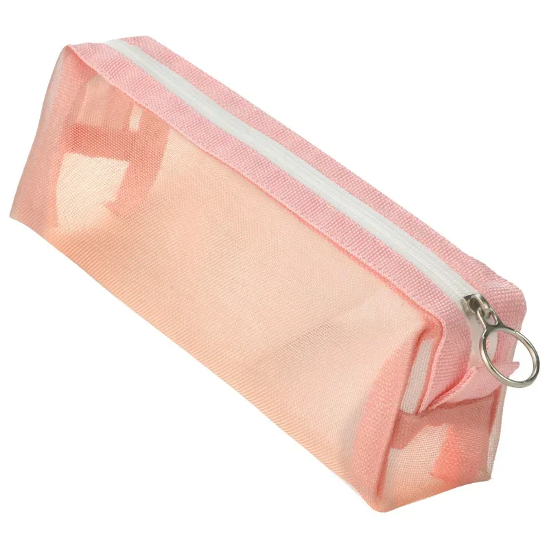 

Nylon Mesh Large Capacity Brush Transparent Make Up Case for Girl Students Multi-functional Stationery Pen Bag