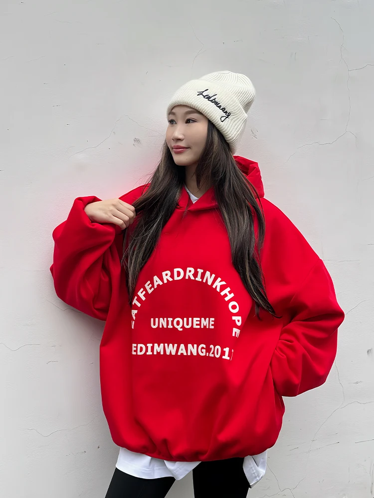 

LEDIM WANG Women's Soft Comfortable Oversized Hoodie Sweatirt Red Printed Overhead Spring Autumn New Sle Polyester Cotton...