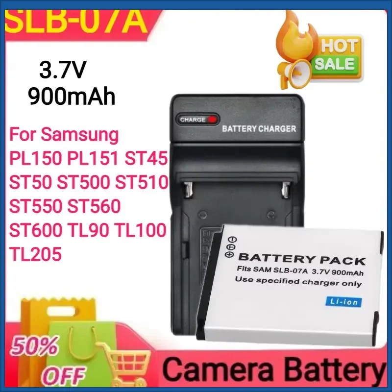 3.7V 900mAh SLB-07A For Samsung PL150 PL151 ST45 ST50 ST500 ST510 ST550 ST560 ST600 TL90 TL100 TL205 Camera Battery+Charger