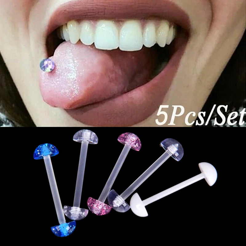 5Pcs/lot Nipple Piercing Tongue Soft Acrylic Half Clear Ball Tongue Piercing Tongue Rings Langue Tongpiercing Jewelry